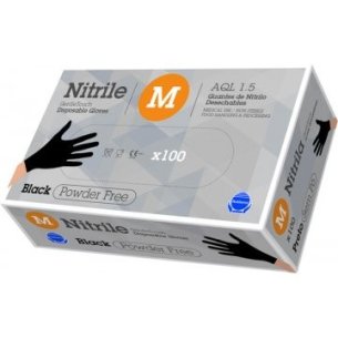 Guantes nitrilo negro sin polvo talla M caja 100 ud
